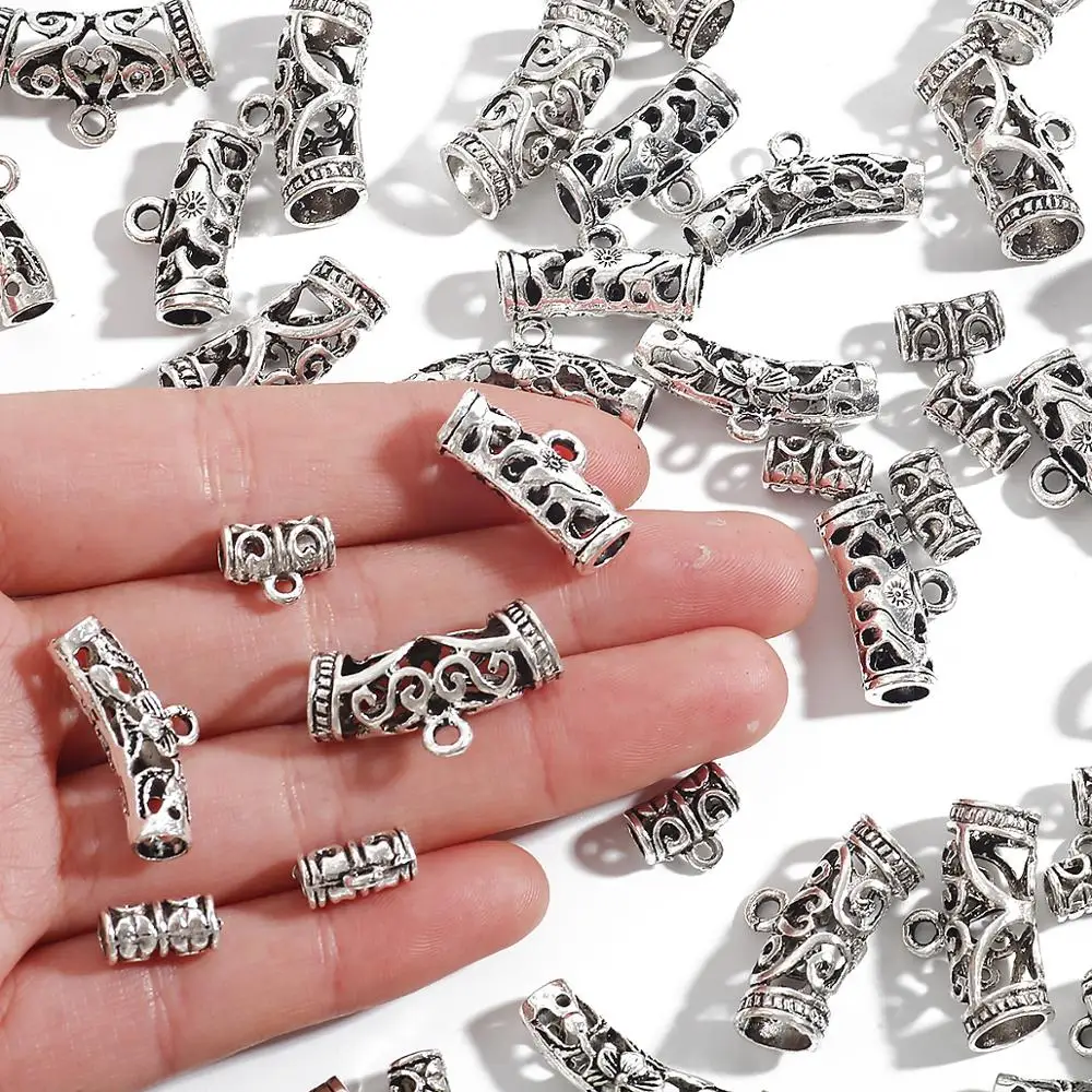 10 sztuk Hollow Metal srebrny Plated luźne koralik Spacer złącze zakrzywiona rurka wisiorki z koralikami dla DIY bransoletka naszyjnik tworzenia biżuterii