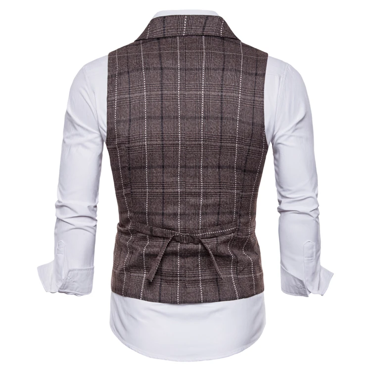 New Mens Vest Casual Business Men Suit Vests Male Lattice Waistcoat Fashion Mens Sleeveless Suit Vest Smart Casual Top Grey Blue