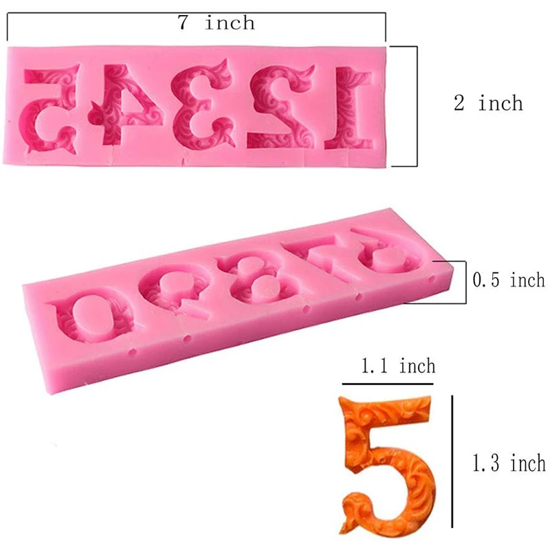 Number 0-9 Silicone Mold 3D Embossed Fondant Chocolate Mold with Stick Hole for Birthday Cake Decorating DIY Baking