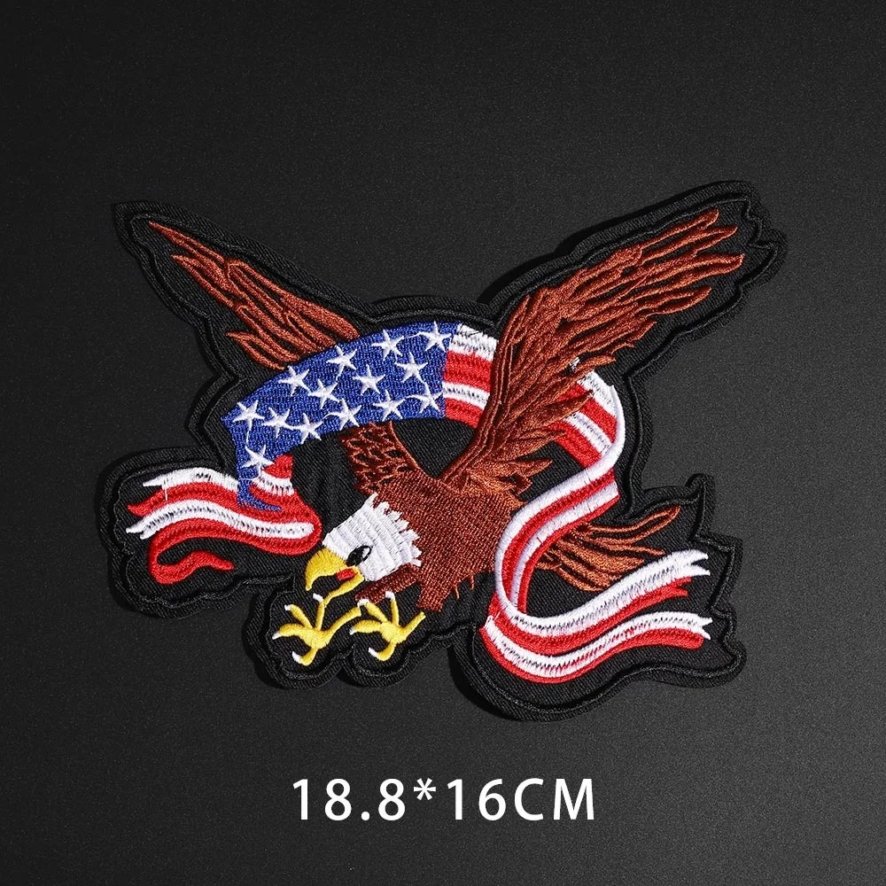 Large eagle embroidery cloth stickers punk fan bike denim jacket decoration applique armband golden embroidered badge