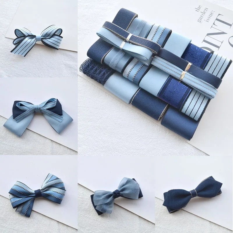 

Navy Blue Matte Cotton Ribbons Package Handmade Hair Bow Hairpin Material Set Gift Flower Packing Ribbon Hair Accessories DIY 02