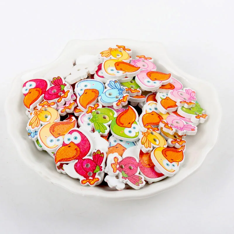 fashion Woodpecker painted Wooden decorative Buttons for Scrapbooking Craft Sewing Supplies 20x28mm 30pcs