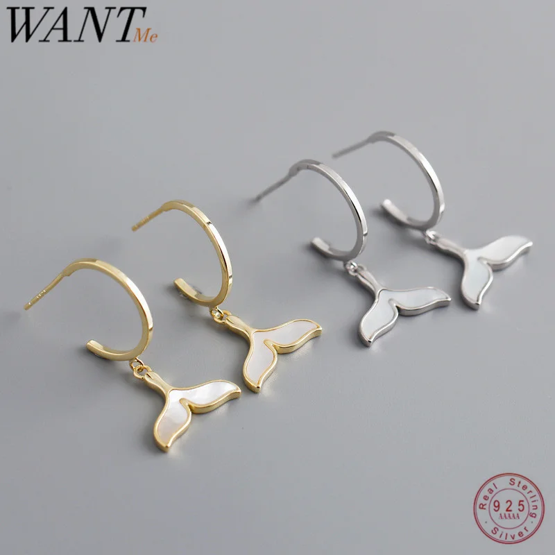 

Женские серьги-гвоздики WANTME, из серебра 925 пробы с хвостом русалки и ракушками рыбы, ювелирные украшения для вечеринки и свадьбы