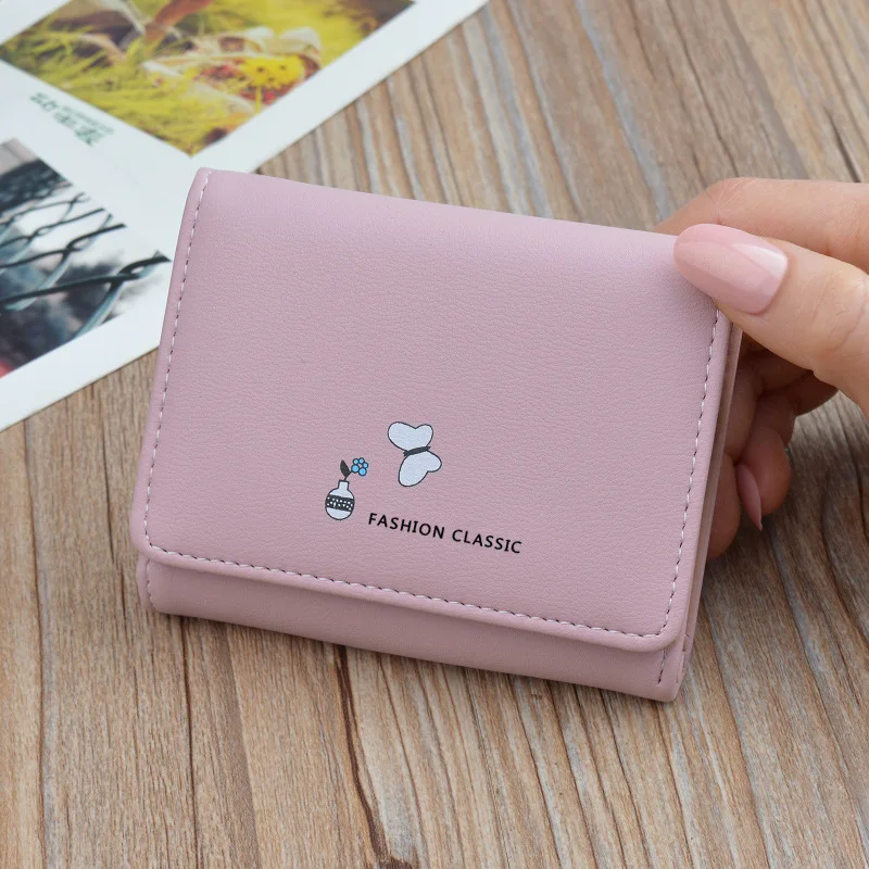 PU Leather Women's Tri-Fold Wallet Cartoon Pattern Hasp Coin Money Bag Small Purse Female Korean High Capacity Photo Card Holder