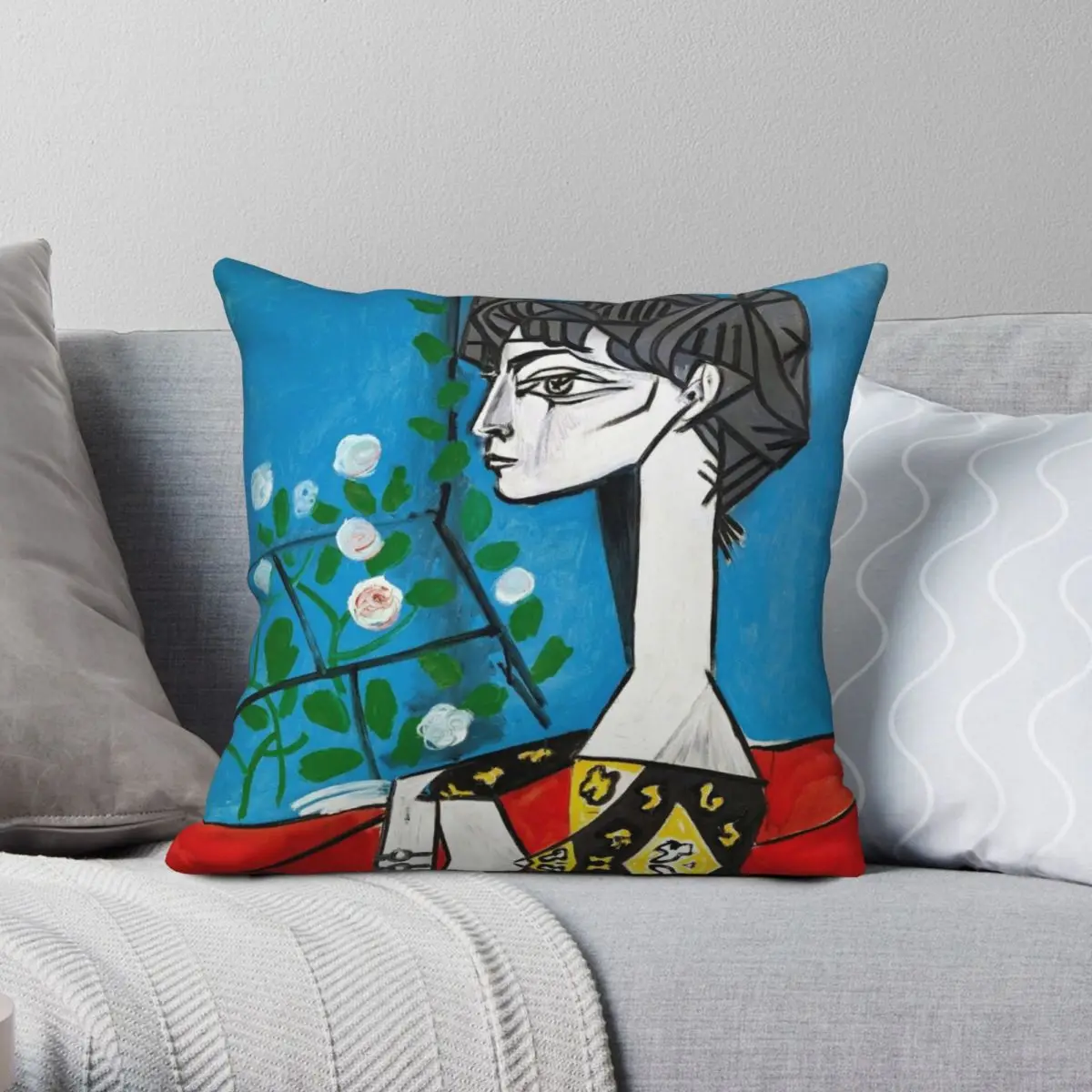 

Pablo Picasso Jacqueline With Flowers 1956 Square Pillowcase Polyester Linen Velvet Creative Zip Pillow Case Room Cushion Cover