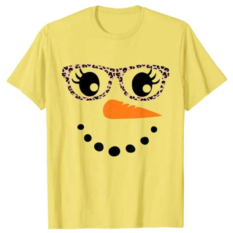 Schneemann Gesicht Karotte Nase Wimpern Leopard Gläser Weihnachten T-Shirt