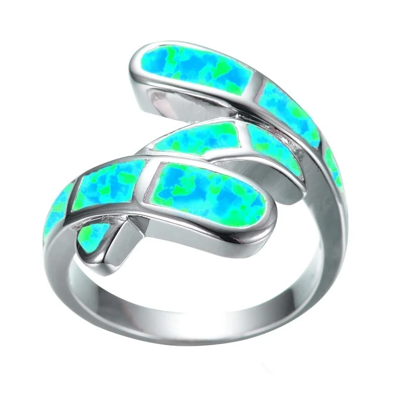 Womens Luxury Rings Fashion Geometric White/Green/Blue Opal Ring For Women Jewelry Anniversary Gift