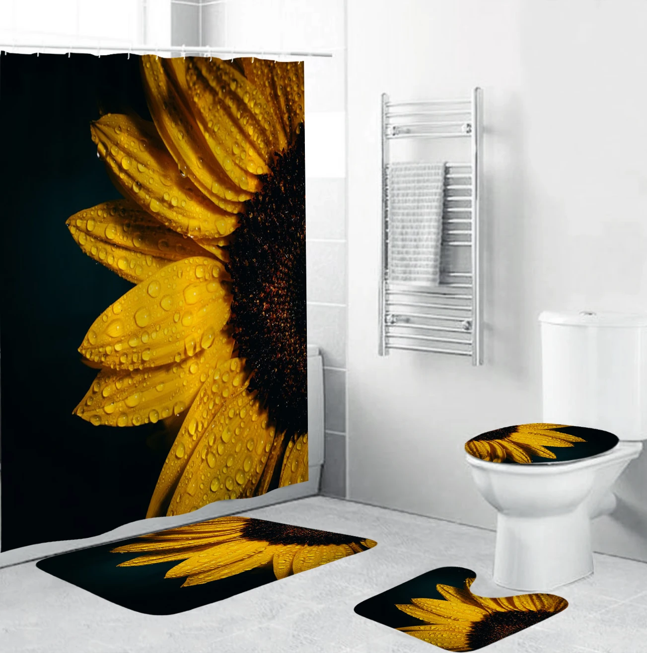 Sunflower Printed Shower Curtain Flower Waterproof Bathroom Curtain Set with Hook Home Decoration Cortinas De Baño 180x200cm