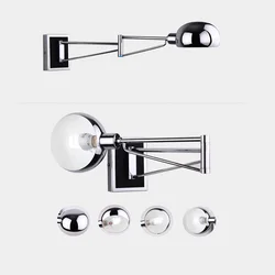 Modern Chrome silver Swing Arm Wall Sconce Bedside Lamp Reading Light with Mirror E14 LED Compatible Vintage Industrial Lighting