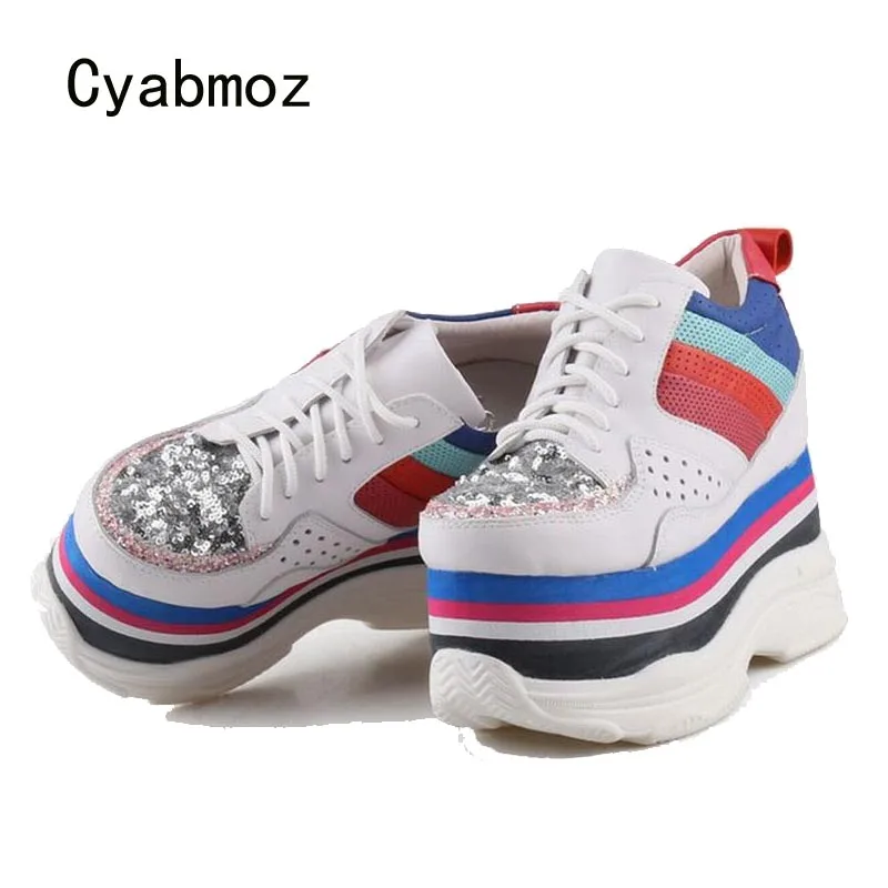 Cyabmoz Women Sexy High Heels Height Increasing Shoes Platform Sequin Woman Shoes Pumps Sneakers Zapatos Mujer Tenis Feminino