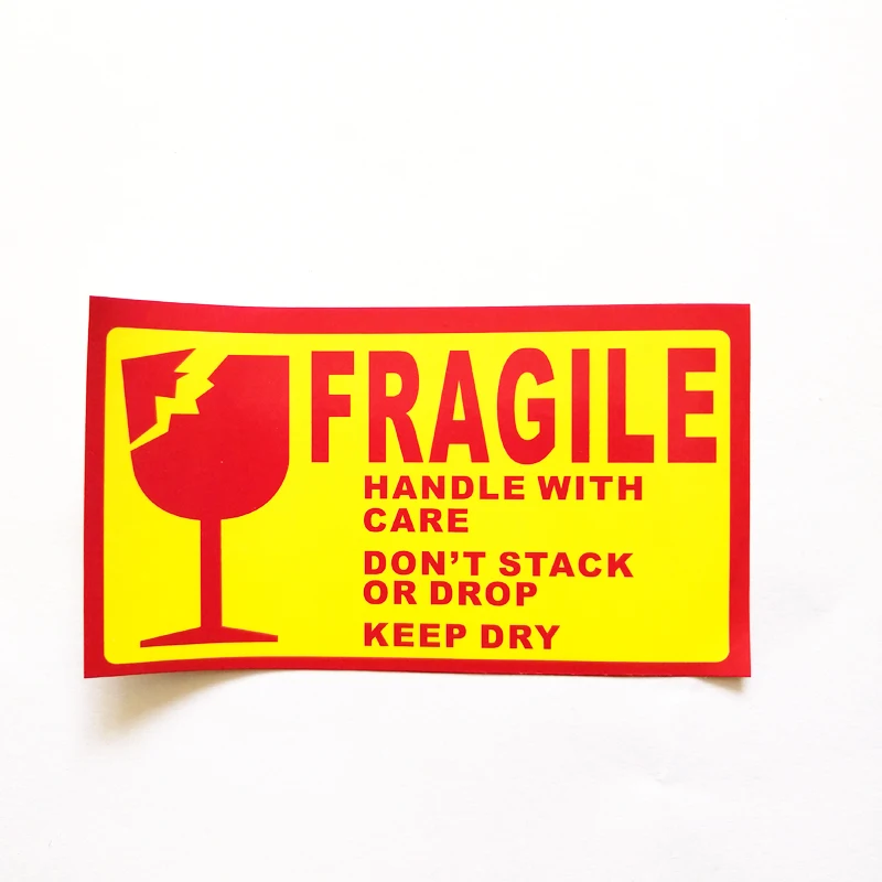 

108pcs 9x5cm Yellow Red Handle With Care Keep Dry Shipping Label in English Fragile Products Stickers