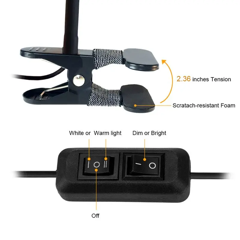 Imagem -05 - Flexível Candeeiro de Mesa Led com Clip Lâmpada de Escritório com Grampo Estudo da Lâmpada para Quarto Sala Luz Led 2-nível de Brilho e Cor