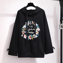 150Kg Plus Size Women's Spring Autumn Hooded Printed Sweatshirt Bust 155cm 6XL 7XL 8XL 9XL 10XL Long-Sleeved Top Black White