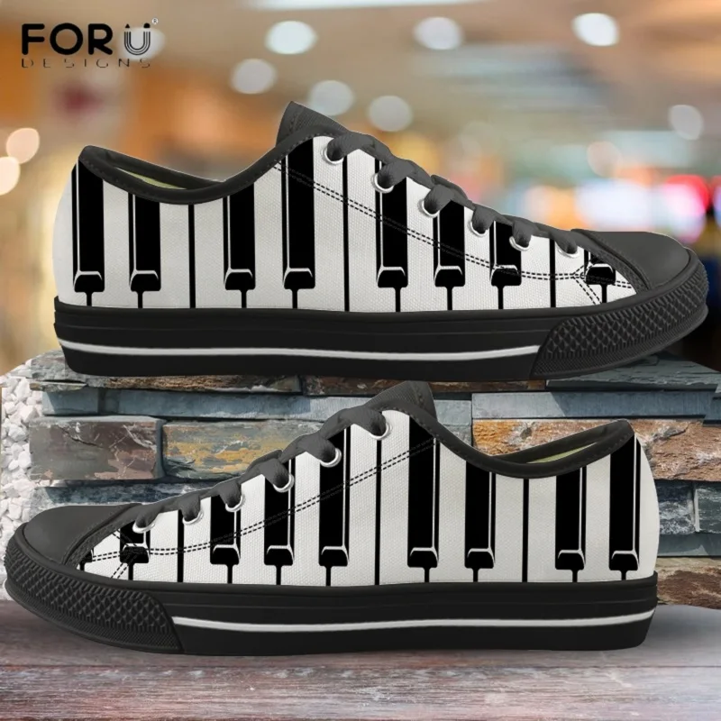 FORUDESIGNS Musical Notes Piano Keyboard Pattern Low Top Canvas Shoes Women Casual Ladies Shoes Fashion Spring/Autumn Sneakers