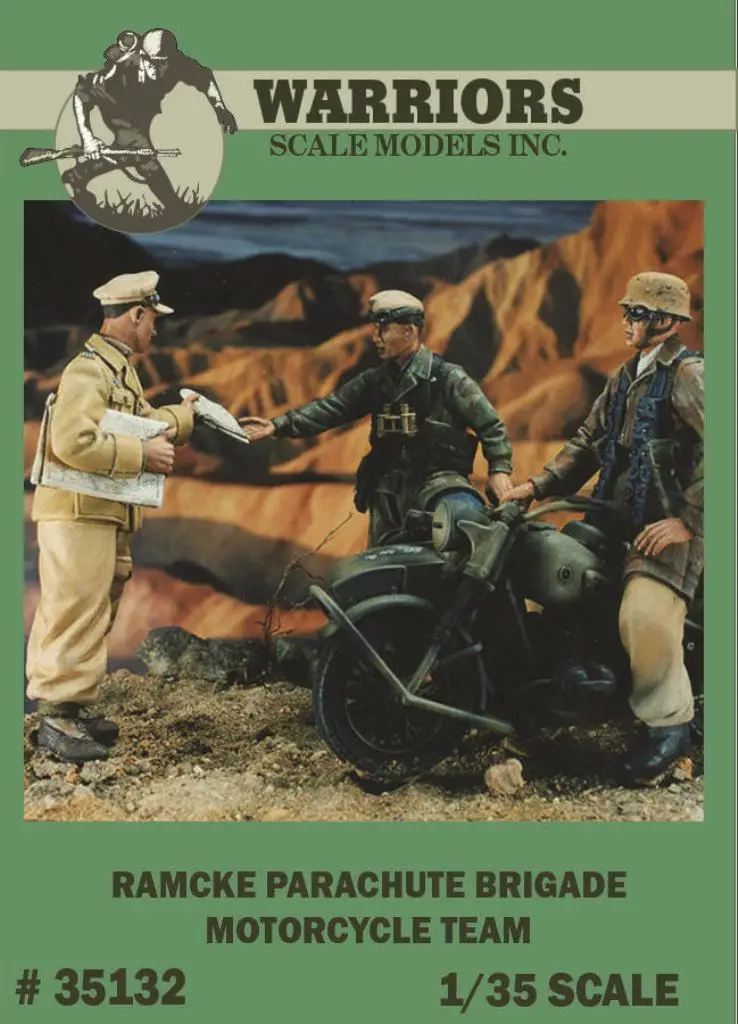 1/35 WWII Ramcke Parachute Brigade Motorcycle Team (3 Figures/Set,no motorcycle) Warriors #35132 Unassembled Uncolored