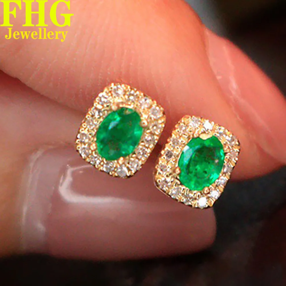 

18K Au750 White Gold Earrings Natural 0.12Ct and Diamond 0.4Ct Natura Emerald Earrings Wedding Party Engagement Anniversary