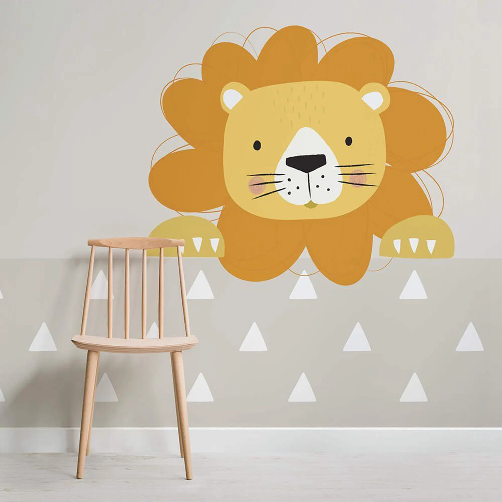 Peek-a-Boo Larry Lion Wallpaper Mural, Minimalized Cartoon Style wallpaper for Kids Room, Scandinavian