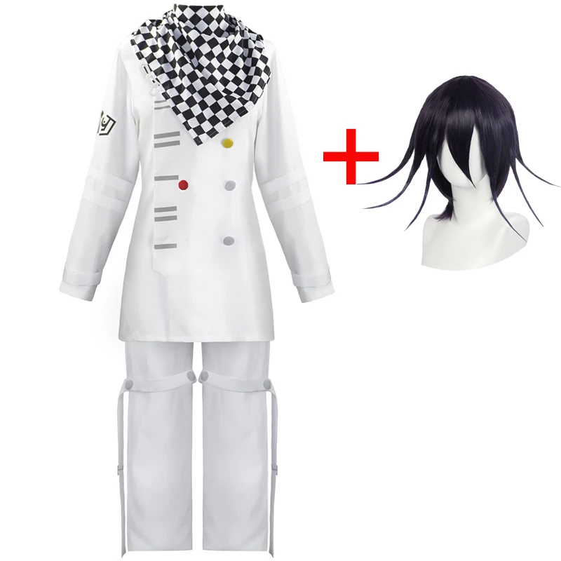 Anime Danganronpa Kokichi Oma Cosplay Costume Men White Long Sleeve Trousers Halloween Carnival Funny Cloth Cloak Scarf Wig Set