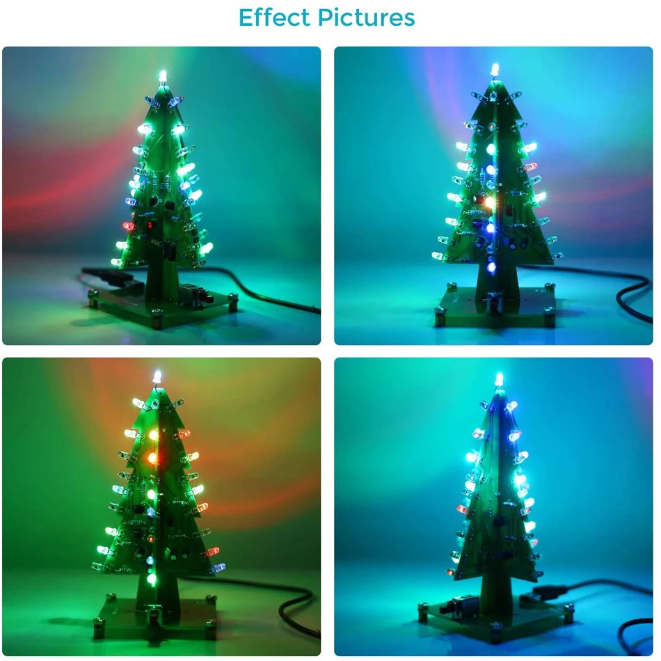3D árvore de natal eletrônico montar kit, tridimensional, prática de solda natal, diy
