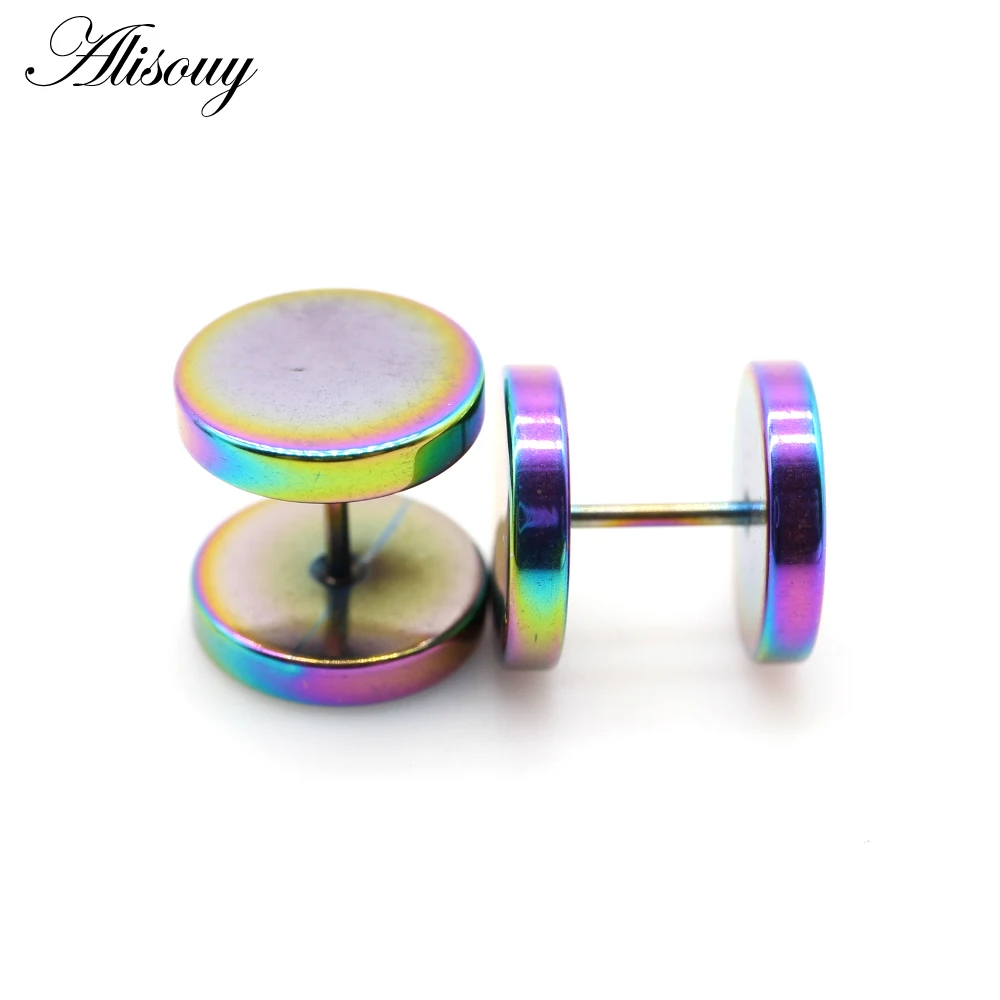 Alisouy 2pcs Gothic Stainless Steel Barbell Round Stud Earrings For Women Men Dumbbell Pierceing Earrings Punk Fashion Jewelry