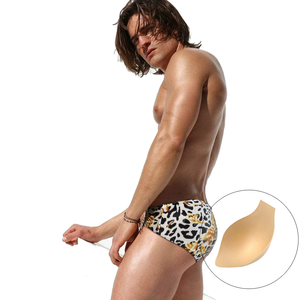 Sexy Mens Leopard Swim Briefs Summer Pool Waterproof Bathing Swimsuits Fashion Male Sport Beach Pad Enhancer Surfing Swimwear