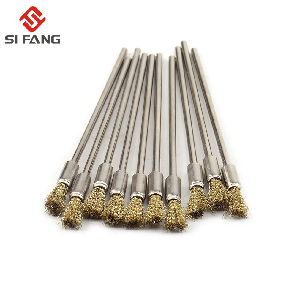 10pcs Professional Stainless Steel Wire End Brush Brass Pen Shape 6mm Extension Rod 1/8\