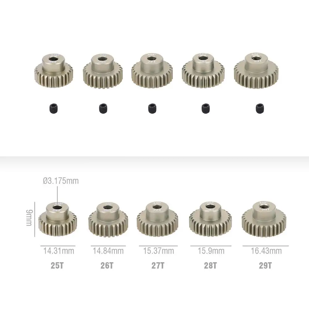 5PCS 32DP 48DP 64DP M0.6 3.175mm Metalen Aluminium Rondsel Motor Gear Set 12 T-50 T voor 1/10 RC Auto Vrachtwagen Buggy Auto