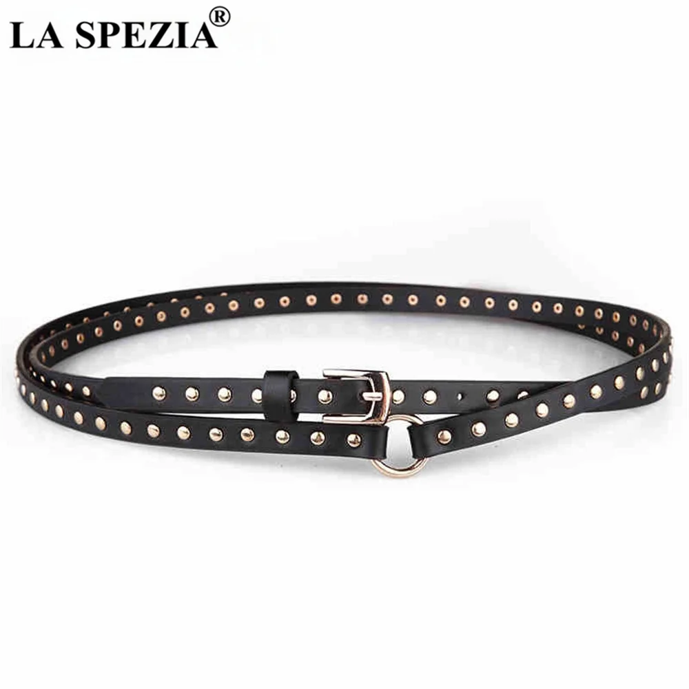 Cintura Punk Rock cintura donna rivetto nero cintura Streetwear sottile Extra lunga 190cm cintura in pelle con fibbia ad ardiglione da donna