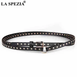 Punk Rock Waist Belt Black Rivet Women Belt Streetwear Thin Extra Long 190cm Ladies Pin Buckle Leather Belt