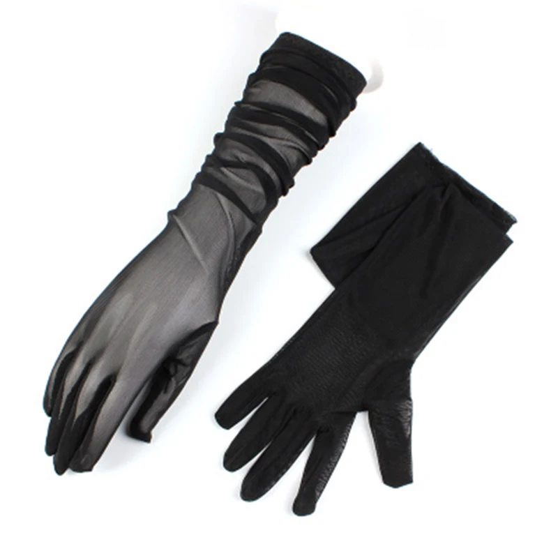 Elegant Women Ultra-Thin Long Summer Driving Cycling Sexy Black Sunscreen Gloves Female Anti-UV Elasticity Lace Mesh Gloves H98