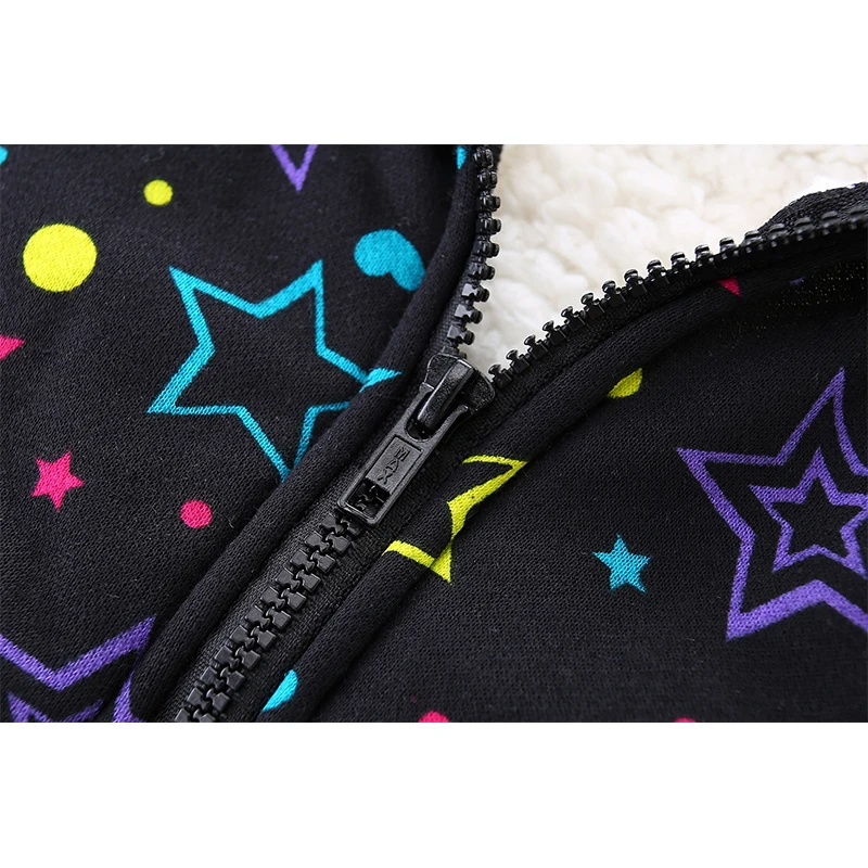 Mudkingdom Girls Boys Winter Hoodie Jacket Fleece Lined Star Dots Prints Zipper Pocket Warm Casual Outerwear for Kids Clothes