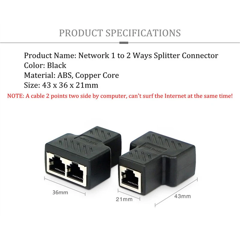 Female to 2 Female RJ45 Splitter 8P8C adapter LAN Connector Coupler Cat6/Cat5e Ethernet Connector Adapter Extender