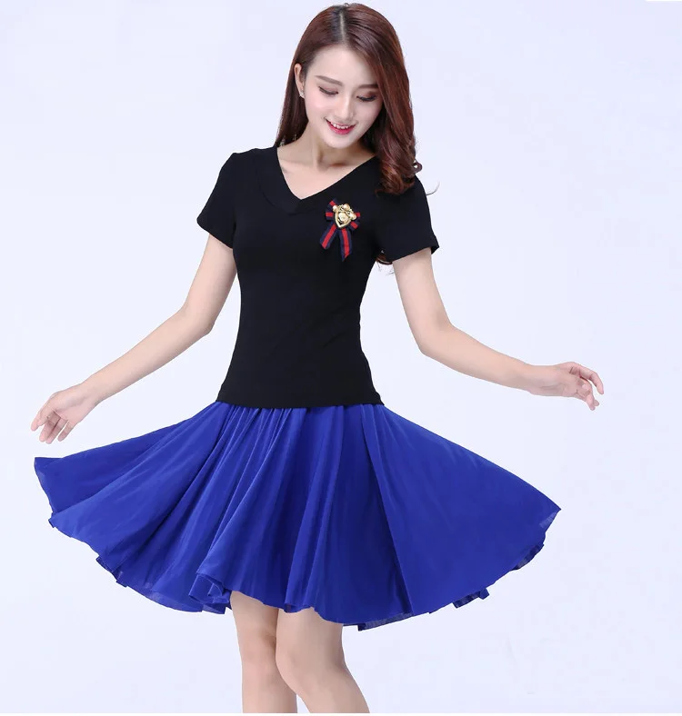 ละตินกระโปรงผู้หญิงห้องบอลรูมเต้นรํากระโปรงสีดําฝึกผู้ใหญ่เต้นรําละตินเต้นรําเสื้อผ้าจีบกระโปรง