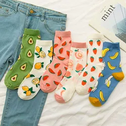 Calcetines divertidos de dibujos animados para mujer, medias informales de algodón Harajuku, aguacate, limón, sandía, melocotón, fresa, plátano, primavera y otoño