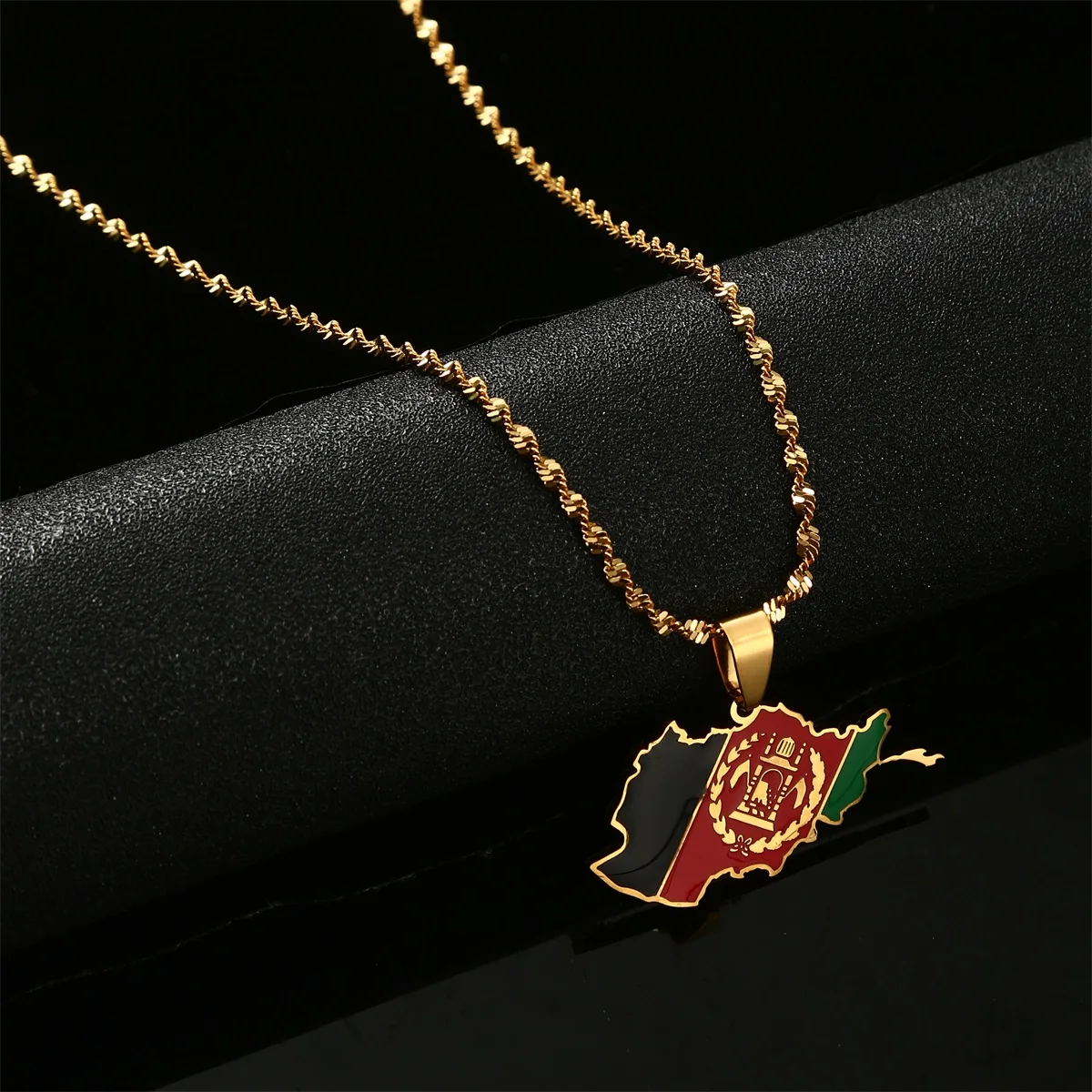 Aço inoxidável Colar Pingente para Mulheres, Bandeira Afegã, Mapa do Afeganistão, Jóias Chian, Trendy