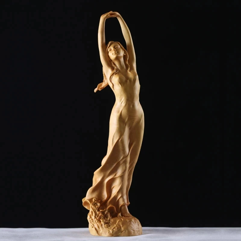 

23cm New Chinese Style Wood HD Beauty Woman Statue Art Sculpture Handmade Carved Boxwood Fairy Miniature Dec