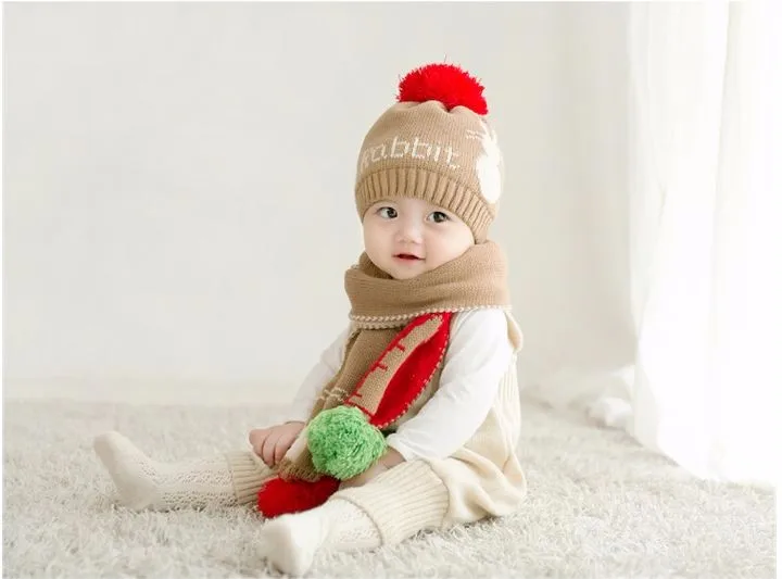 Child Baby Girls Hat Winter Warming Set Baby Cotton Hats Babies Boys Snow Plus Velvet Wool Hat For Kids Ear Protect Hat +Scarf