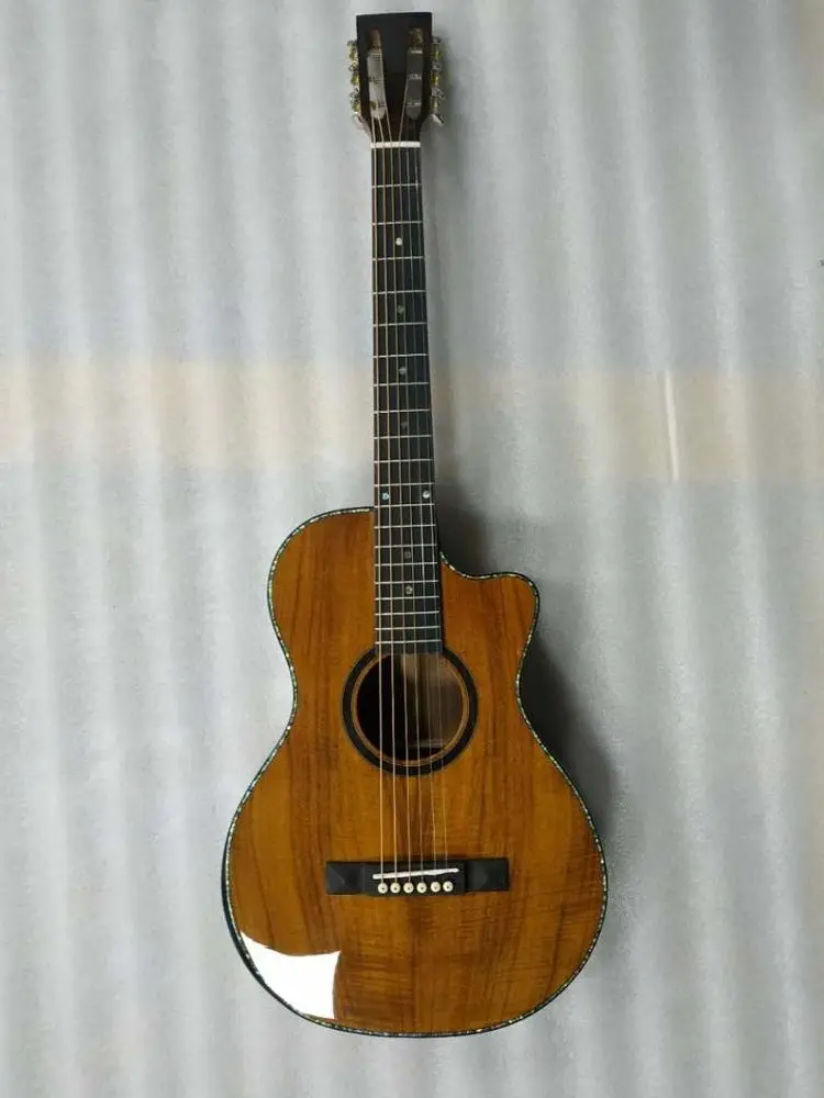 

free shipping 45 guitar 12 frets all solid hawaiian koa acoustic guitar open slot headstock classcial cutaway OOO guitarra