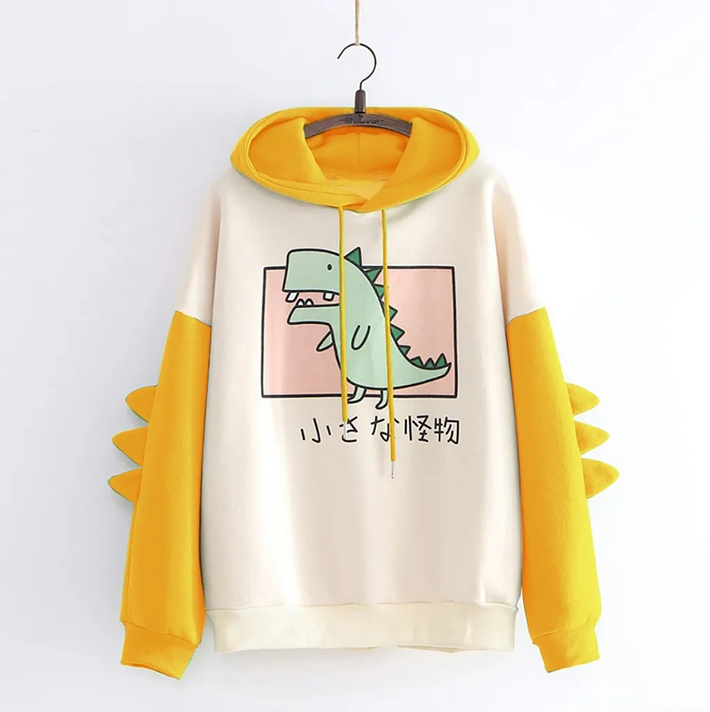 Hoodies Women Sweatshirt Japanese Style Kawaii Cartoon Dinosaur Hooded Autumn Spring Pullovers For Girls Top Sudadera Mujer 2021