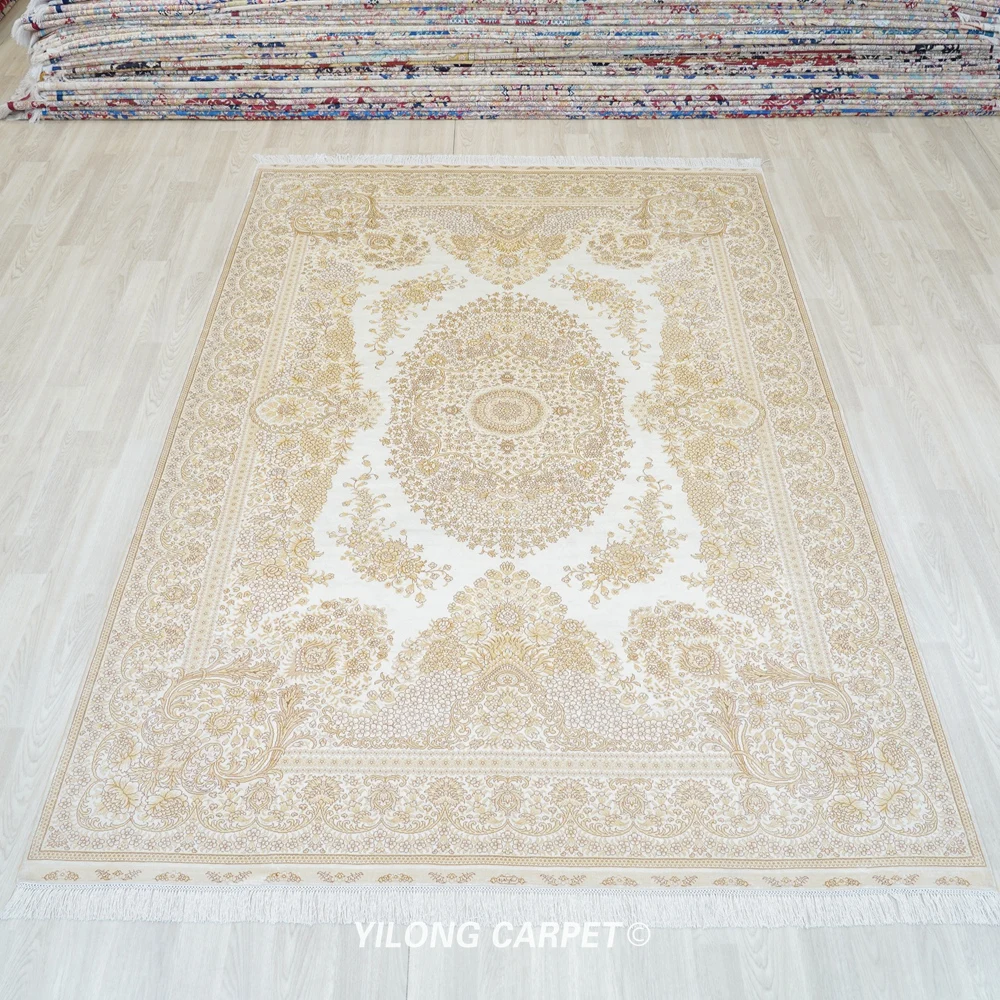 6'x9' Handmade Turkish Carpets Vantage Beige Silk Persian Rug For Sale (YL0992A)