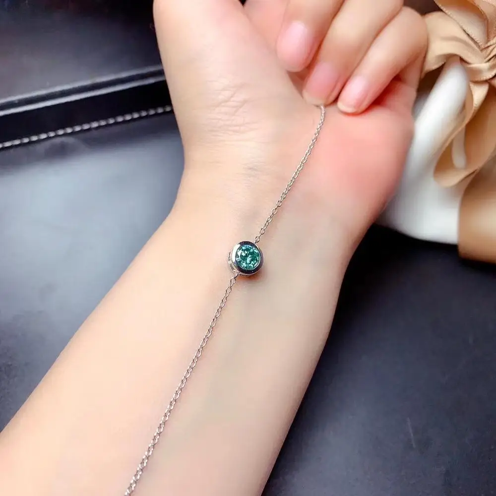 dazzling  green moissanite silver bracelet  round feather fine jewelry 925 sterling silver girl party gift date love confession