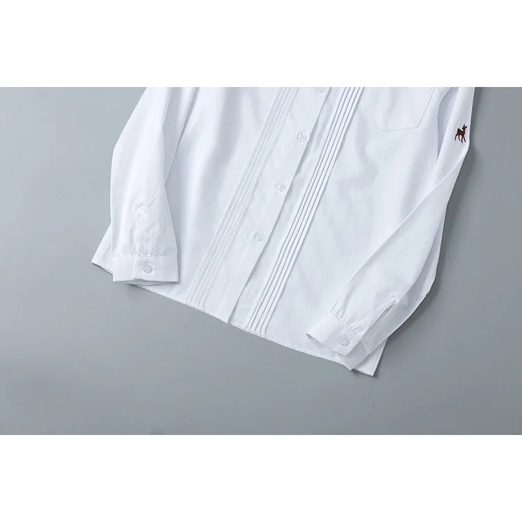 Uniformes scolaires chemise blanche à manches longues pour étudiants japonais filles et garçons, uniforme brodé en fauve, haut plissé avec boucle décorative