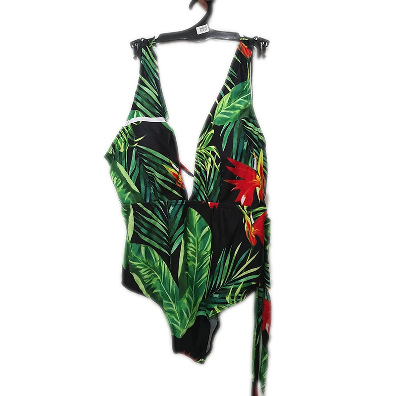 Women Sexy Leaf Floral  Print One Piece Swimsuit 2019 New Female Summer Beachwear Brazilian Bathing Suit Plus Size Monokini 4XL