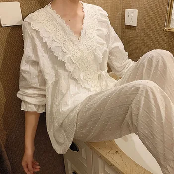 Wiosna jesień bawełna V-neck sweter damskie piżamy zestawy słodka kobieta z długim rękawem Kimono piżamy luźna bielizna nocna garnitury