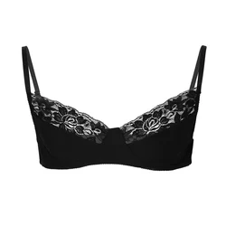 Mens Bra Bikini Top Sissy Lingerie Bralette Smooth Floral Lace Bras Men Wire free Bra Top with Adjustable Straps Sleepwear Tops