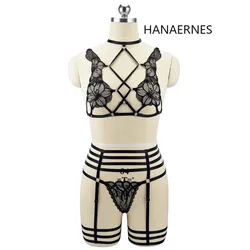 HANAERNES Women's Fashion Punk Suspender Harajuku Gothic body harness Combination Adult cage bra Sexy 90's High Quality Lingerie