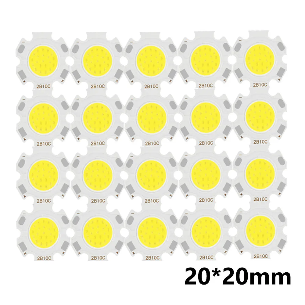 Ampoule LED COB haute puissance, 20 pièces/lot, taille 20mm, 3W 5W 7W 10W, 250mA