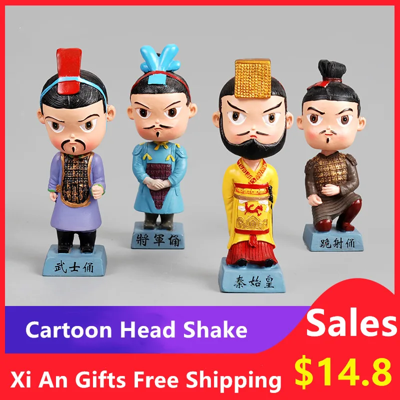 4 Models China Antique Cartoon Head Shake Terracotta Army Soldier Sculpture Qin Dynasty Warriors Model Handmade Crafts Gift