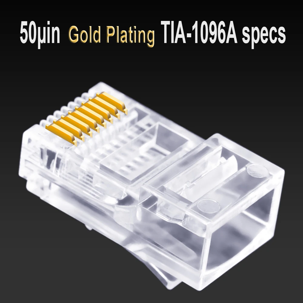 Соединитель RJ45 50U Cat6 UTP для прокола, двухрядные отверстия, прозрачные Позолоченные кабели Ethernet, сетевые магнитные головки