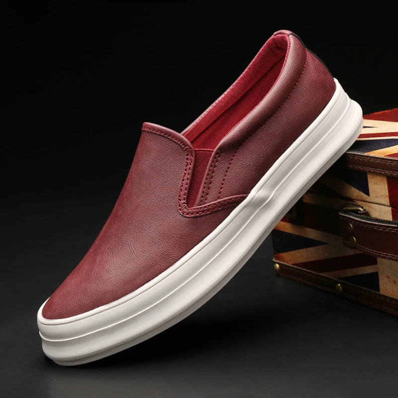 Men Casual Shoes Fashion Leather Men Loafers Moccasins Slip On Men\'s Flats Loafers Thick bottom Shoes A21-101